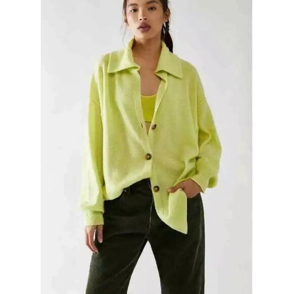 Womens Free People Lime Green Cashmere Cardigan‎ Sweater Slouchy Soft Size XS - Picture 1 of 13